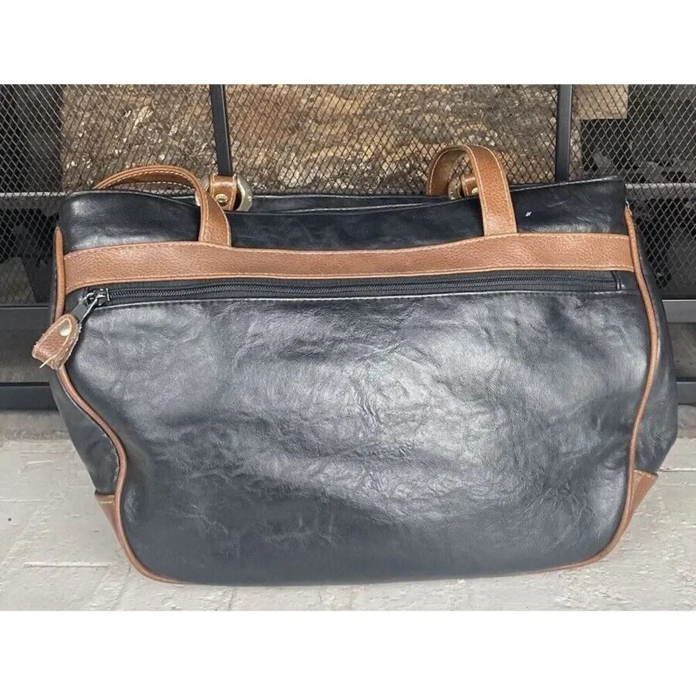 Capezio‎ Black And Brown Double Handle Handbag Purse With Multiple Pockets